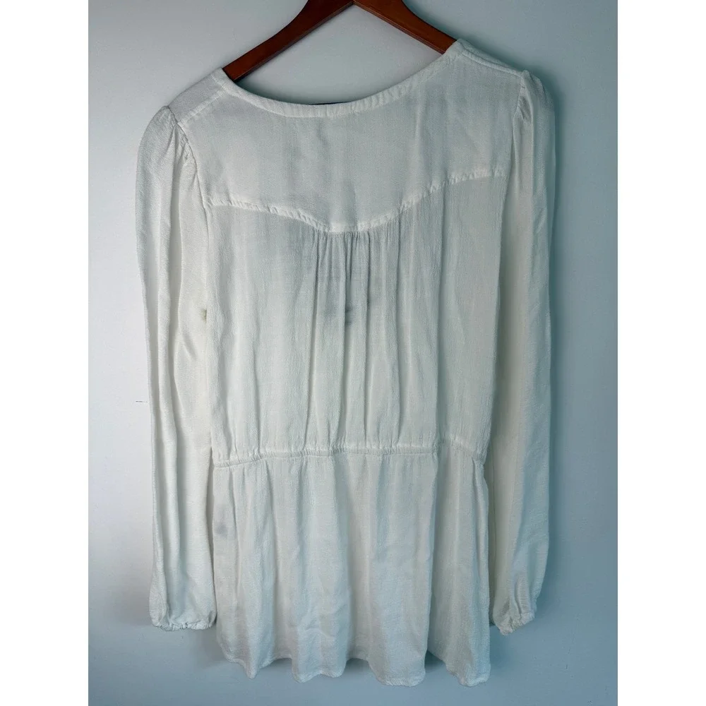 FREE PEOPLE Lace Up Tassel Tunic Blouse Womens White Boho Peasant Top Size M